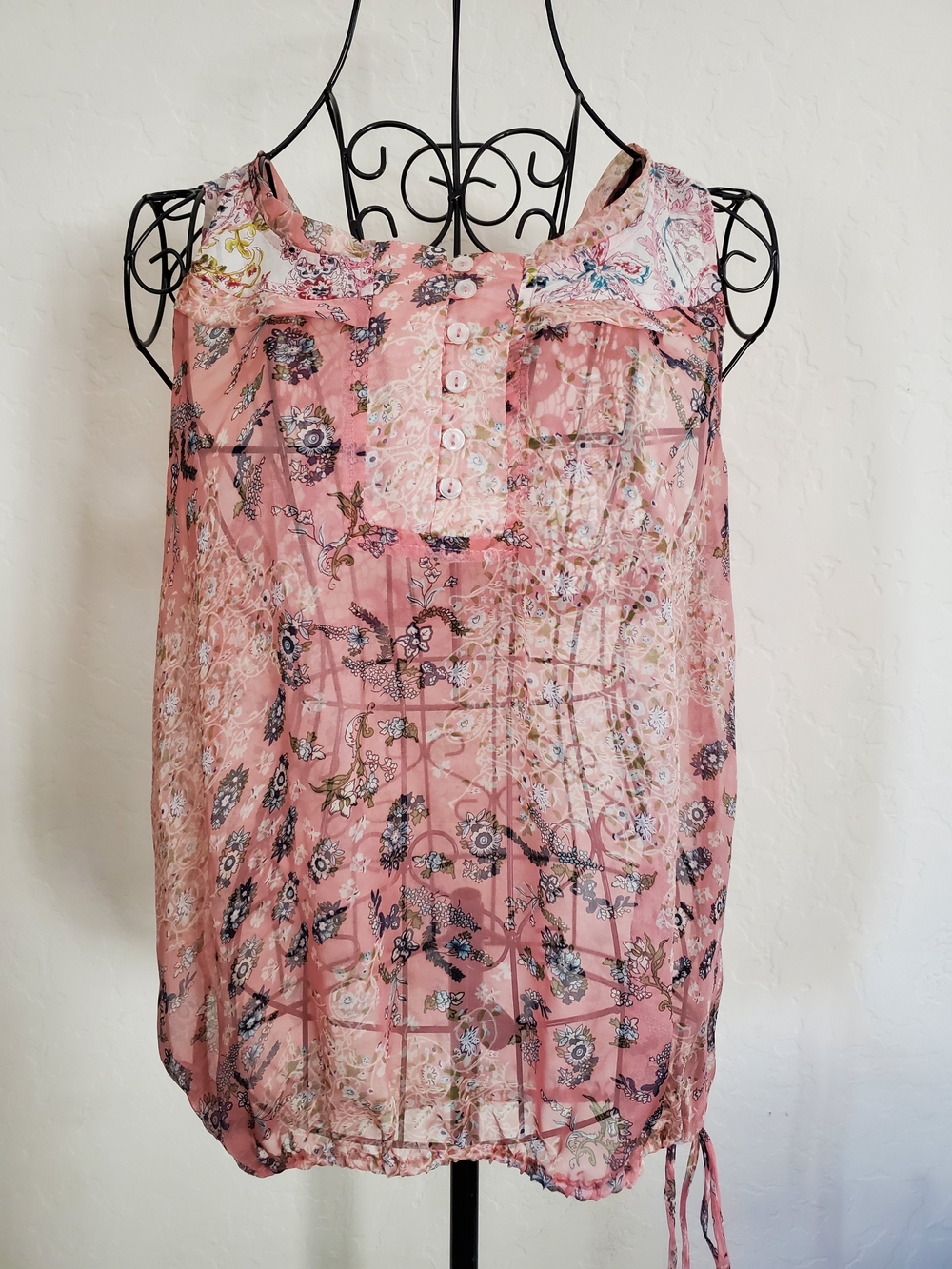freebird Pastel Pink Floral Sheer Sleeveless Top